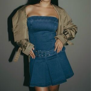 Blue Denim Strapless Dress